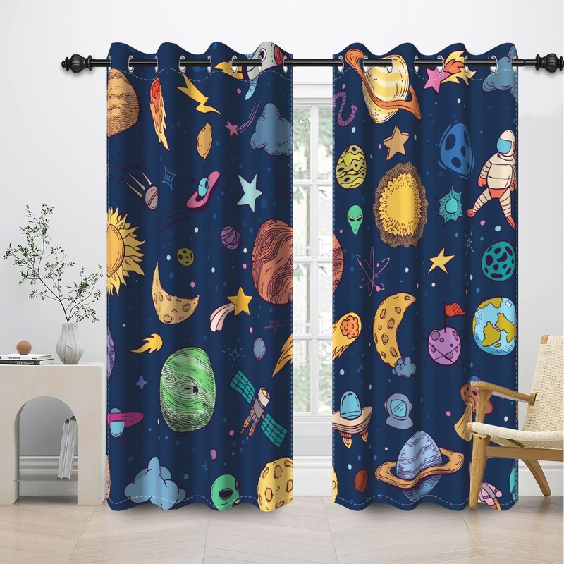 ZJRBJB 53Wx84L Star Galaxy Space Planets Room Blackout Curtains