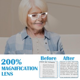 200% Magnifying Glasses with Light, Hands Free Head Magnifier Eyeglasses for Close Work, USB Rechargeable LED Lighted Magnifying Eyewear for Hobbies,Reading,Craft,Diamond Painting (White)