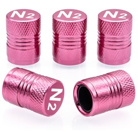 MEAJOO 5PCS N2 Nitrogen Logo Tire Valve Stem Caps, Premium Alloy Stem Covers, with Plastic Liner Corrosion Resistant Leak-Proof, Universal for Cars, SUVs, Bikes, Trucks and Motorcycles (Pink)