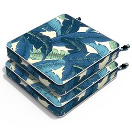 Melody Elephant Outdoor Chair Cushions 22x22x3 Inch, Patio Seat Cushion Furniture Swing Set of 2, Water Repellent Chairs Wicker Cushion Pads with Couch Sofa in Garden, Swaying Palms Blue