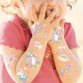 55PCS Unicorn Party Favors - Temporary Tattoos, Cute Party Favors & Decorations, Perfect for Birthday Parties, School Prizes, Girls Garden Accessory and Themed Gifts for Boys & Girls (2 sheet)