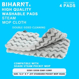 BIHARNT 4 Pack Replacement Steaming Mop Pads for Shark Steam Pocket Mop S3500 Series S3501 S3601 S3550 S3801 S3901 SE450 S3601D S3901D