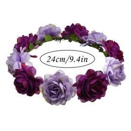 yuruyi Flower Crowns for Women, Floral Crown Pearl Headpiece for Wedding Bridal Festival Adjustable Hairbands Camellia Handmade Hair Wreath Accessory Hairbands for Girls (Purple-Purple, Adjustable)