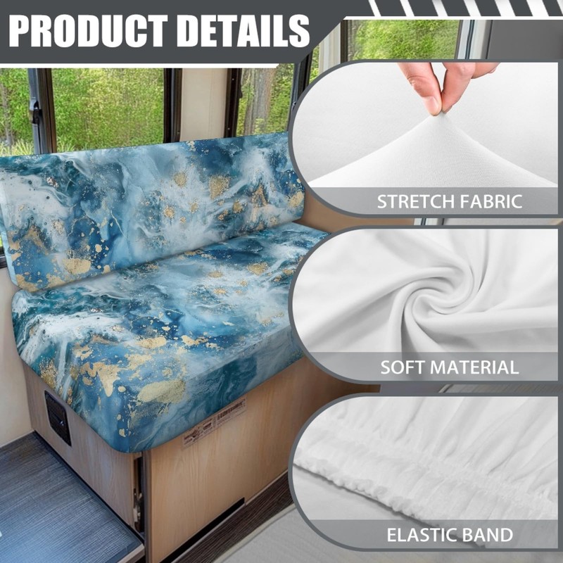 Knextrepoy Blue Marble Print RV Dinette Cushion Covers RV Stretch