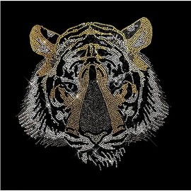 Tiger Head Iron on Rhinestone Transfer Patch, Heat Transfer Tiger Decal for Clothes, Tiger hot fix Crsytal Design, Sparkle Tiger Design
