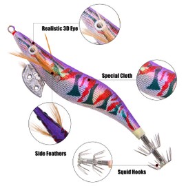 Luminous Squid Jig Sea Fishing Lures, 10pcs Hard Bait Squid Shrimp Jig Saltwater Fishing Lures for Octopus Cuttlefish with Storage Bag(Size 3.5#)