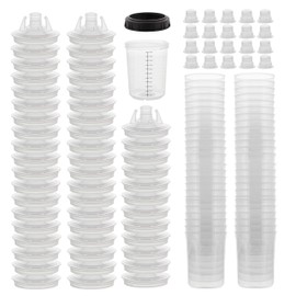 Master Paint System MPS Disposable Paint Spray Gun Cup Liners and Lid System, 50 Pack Mini Size 6 Ounce (180ml) Kit 50 Cup Liners, 50 Lids with Strainer, 1 Hard Cup with Retainer Ring and 20 Plugs