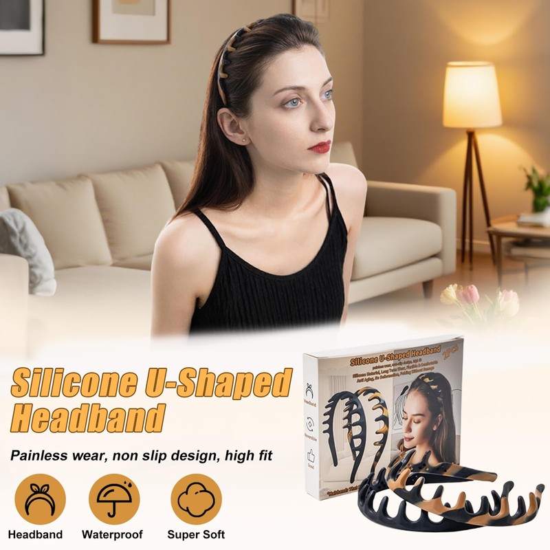 Axewqn 2 Pcs Silicone Headband for Women, Non-Slip Flexible Hairbands