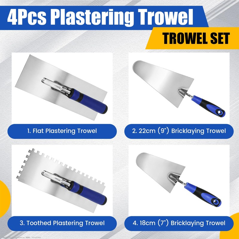 Lasnten 4 Pcs Concrete Trowel Masonry Tool Set High Carbon