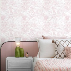 Ismoon Large Floral Peel and Stick Wallpaper Boho White/Pink Contact Paper 17.3inx11.4ft Removable Self Adhesive Bedroom Cabinet Mural Wall Decor Vinyl Roll