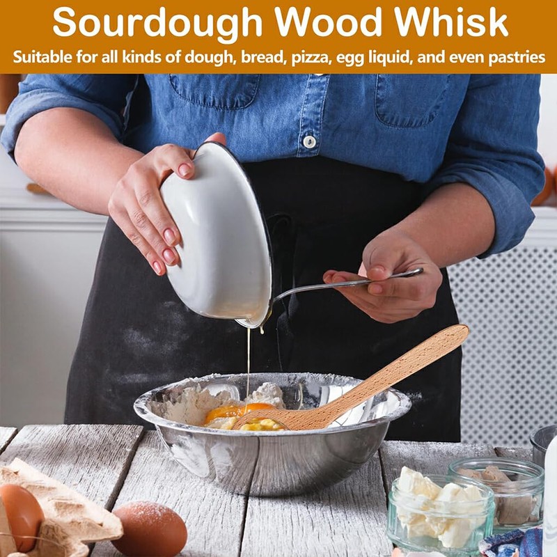 Wooden Danish Doughs Whisk for Home and Bakery Bread Baking
