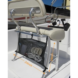 PLOZANO Boat Storage Bag with 3 Divisions, Adjustable Organizer, Mesh Tackle & Life Jacket Holder, Suspended Net for Leaning Post (24 INCH)