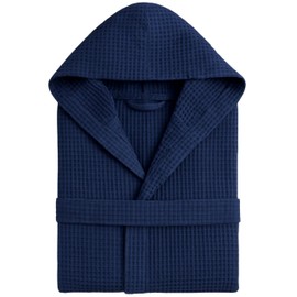 o-day Honeycomb Bathrobe for Men and Women Cotton Bathrobe with Hood, Pockets and Belt, Lightweight and Travel S-XXXL, Model 2 - Navy Blue, 3XL