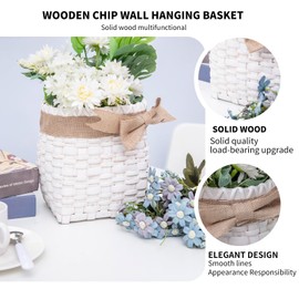Wall Hanging Basket White Flower Basket Handmade Decorative for Front Door Farmhouse and Garden Water Hyacinth Pocket Basket 9 x 7 x 9 Inches.
