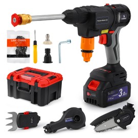 VISHIGH Cordless Power 4-Tool Combo Kit with 3Ah Lithium Battery and Storage Box, Multi-Functional Tool Set for Home Garden DIY (Garden Cleaning & Trimming Tools Set)