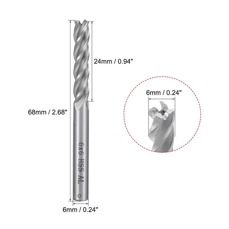 Sourcingmap 6mm Shank 6mm x 24mm Straight Flat Nose End