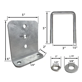 8 Pack 6" Galvanized L-Type Bunk Bracket Kit for Boat Trailer, fits 3x3 Cross Members, Heavy Duty (8 Pack)