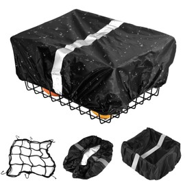 Rain Cover Bicycle Basket Cover Rear 42 x 33 x 25 cm Bicycle Basket Rain Cover with Luggage Net Basket, Bicycle Basket Cover with Reflective Strips, Oxford Fabric, for Most Bicycle Baskets Backpack