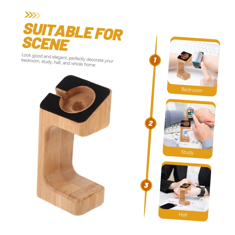 Mipcase 1Pc Bamboo Smart Watch Charging Stand Natural Grain Holder