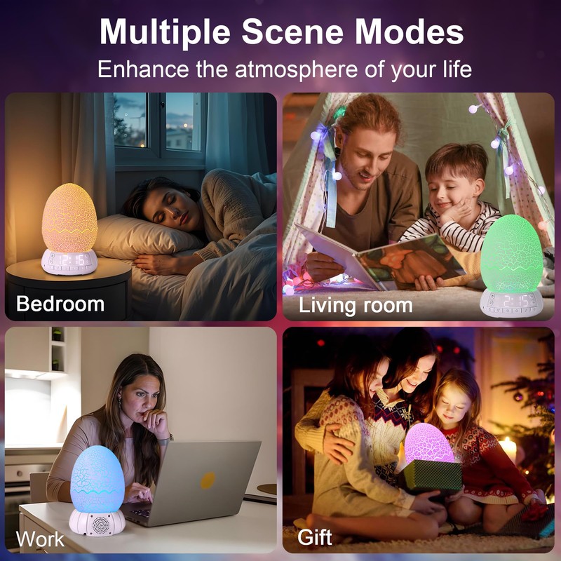 Dinosaur Egg Alarm Clock for Kids, Wake Up Light, Bluetooth