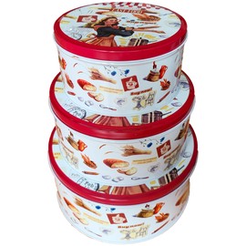 Premium Fast Food Metal Cookie Tins Pack of 3 - Multicolor White Printed Design Decorative Cookie Gift Tins, Extra Thick - Large, Medium and Small Sizes Container for Kitchen Home Storage set of 3