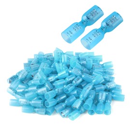 100 PCS 16-14 AWG Waterproof Heat Shrink Quick Disconnect Connectors, Crimp Electrical Wire Female Spade Connectors Insulated Disconnect for Marine Automotive Motorcycle Home Wiring (Blue)