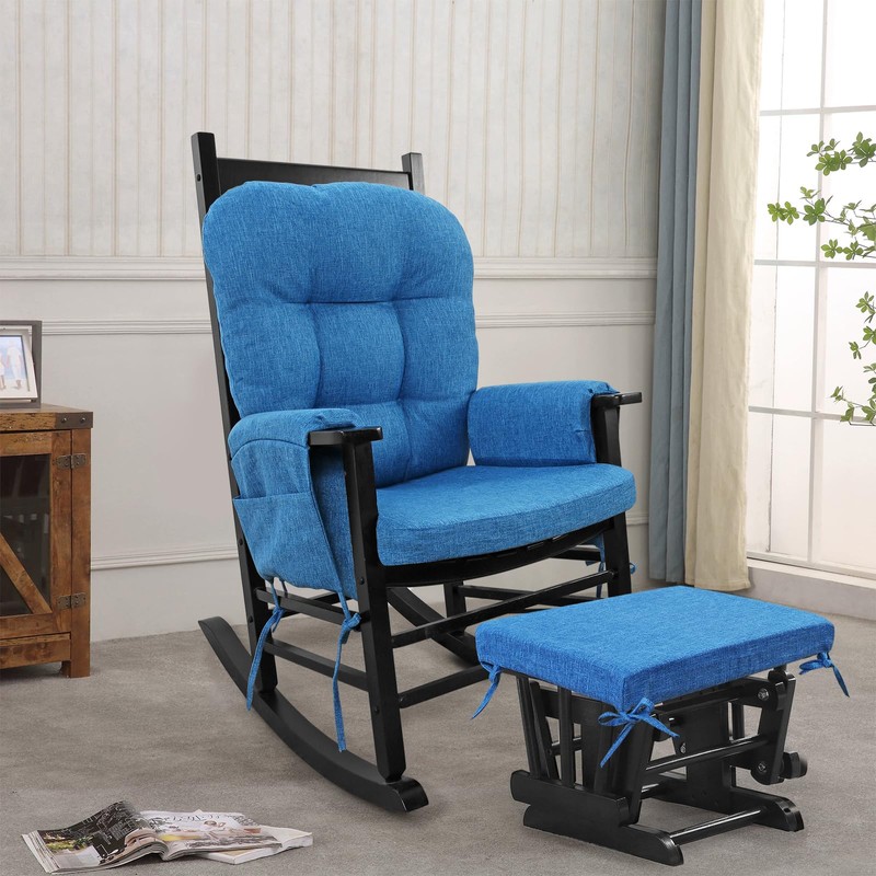 BUYUE Glider Rocker Replacement Cushion 5 PCS with Ties, Linen