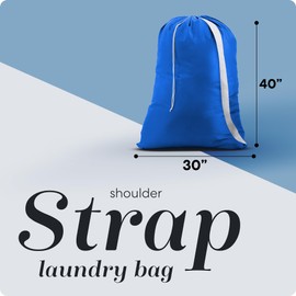 Handy Laundry Shoulder Strap Bag - Drawstring Locking Closure, Durable Nylon Material, Large Capacity, Heavy Duty Stitching, Perfect for Laundromat or College Dorm. (Blue | 30" x 40")