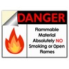 F5Xclusive Danger Flammable Material Sign, No Smoking or Open Flames