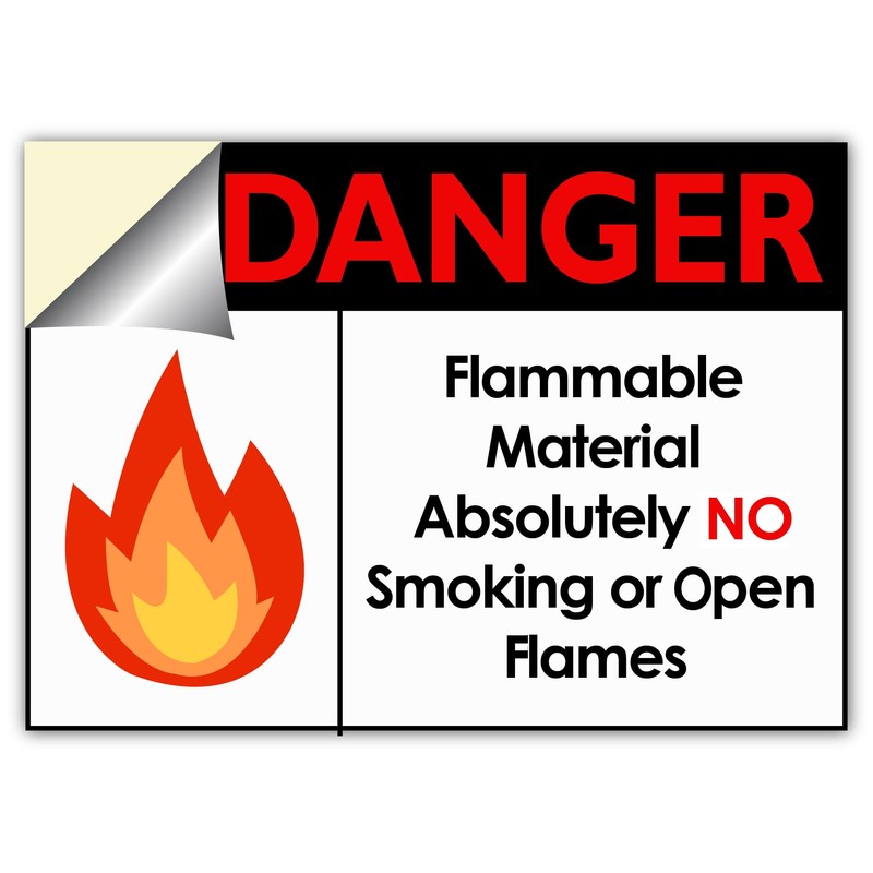 F5Xclusive Danger Flammable Material Sign, No Smoking or Open Flames