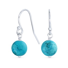 925 Sterling Silver Ball Hook Earrings for Women Stone Simple Round 8mm for Women More Colours, Sterling Silver, Turquoise