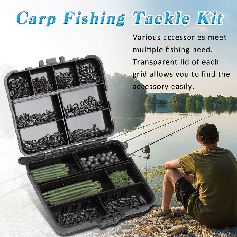300pcs Carp Fishing Swivel Snaps Kit Mixed Various Matte Black