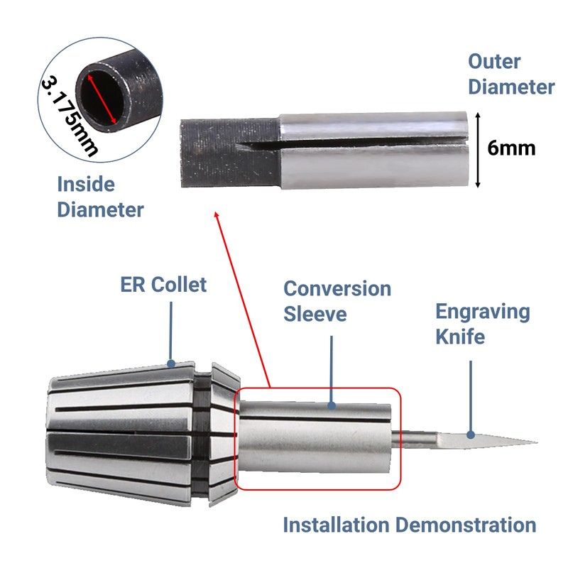 6mm-3.175mm Accurate Engraving Bit Reducing Collet CNC Router Tool Adapter