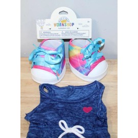 Build-A-Bear Workshop Build A Bear Workshop Clothes, Navy Loungewear Jumpsuit & Rainbow Hi Top Shoes