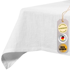 chambry 100% Linen Stonewashed Tablecloth, Handmade in Germany, Choice of Size and Colour, High-Quality and Sustainable Table Linen Made of Natural Material, White, 110 cm x 140 cm