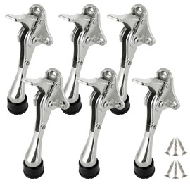 6 Pack Kickdown Door Stop, Commercial Heavy Duty Door Stop, Door Stoppers for Bottom of Door, Kickstand Door Stopper with Rubber Tip and Spring Lever, Easy to Kick Down Door Stop Stopper and Release