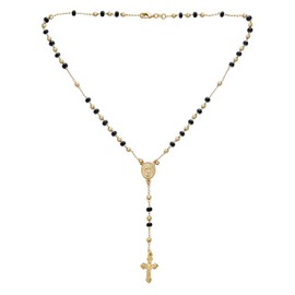 Bling Jewelry Religious Black & Gold Bead Blessed Mother Virgin Mary Rosary Beads Crucifix Cross Necklace for Women Teen Gold Plated