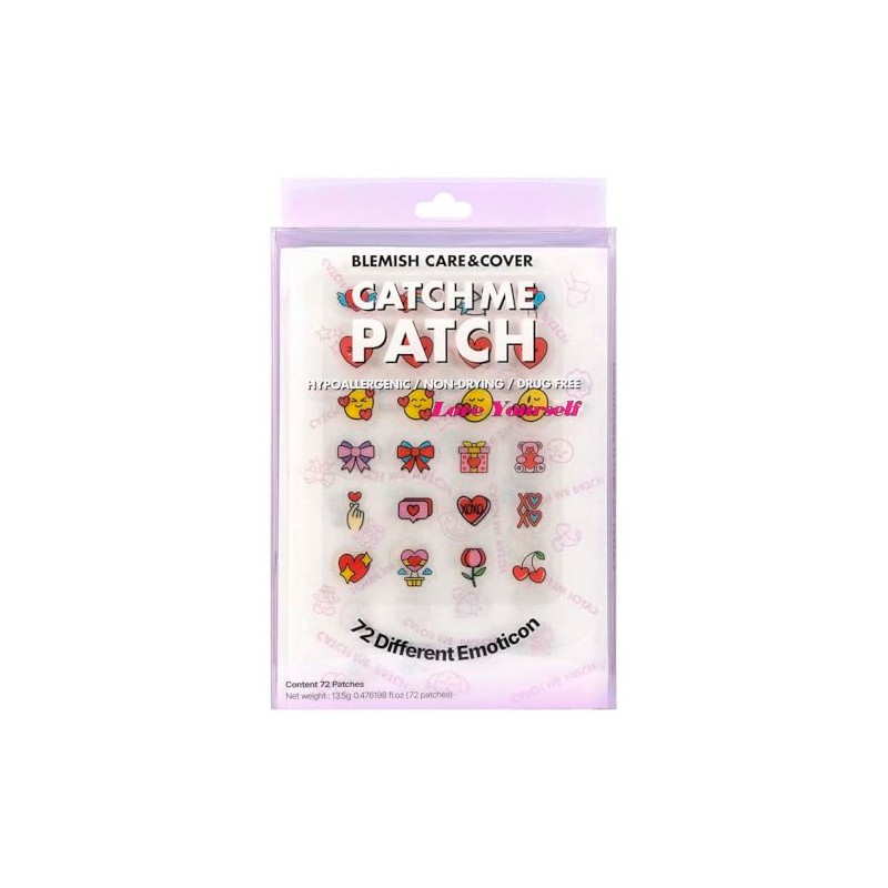 Catch Me Patch, Parches Antiacné Emoticon Love Yourself, 72 Piezas