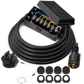 MICTUNING 8ft Trailer Cord with 7-Way Plug, Inline Junction Box Waterproof Wiring Harness