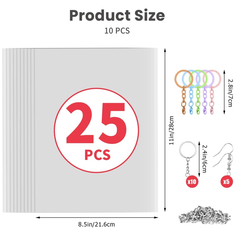 Yncotte Printable Shrinky Dink Sheets, 25 Pcs Printable Shrink Plastic