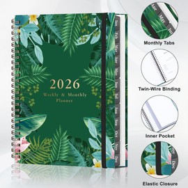 2026 Planner - Jan. 2026 - Dec. 2026, A5 (6.3" x 8.4") Planner Weekly and Monthly, Calendar Planner 2026 with 12 Monthly Tabs, Inner Pocket (Green Grass)