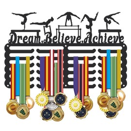 SUPERDANT Gymnastic Medal Hanger Display Women Gymnastic Award Metal Holder Rack Motivational Medals Holder Display 6 Rows 24 Hangers Medal Wall Mounted Gifts for Athletes Kids Upgrade Large Capacity