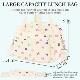 WOBAGMEN Lunch Box for Women,Insulated bow Corduroy Lunch Tote Cute Lunch bag with Shoulder Strap, Multiple Pockets, Adult Teacher Nurse Bento Lunch Box for Women for work Picnic