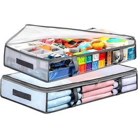 LANDNEOO 2 Pack Under Bed Storage Containers Bins, Humid-Proof Plastic Underbed Storage Bins, Clothes Storage and Organization Bags, Under the Bed Blanket Storage with Handles for Clothes, Bedroom