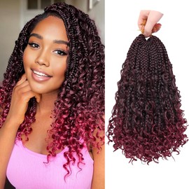 10Inch 8Packs Boho Box Braids Crochet Hair with Curly Ends 16strands/pack Pre Looped Bohemian Messy Goddess Box Braids Hair Extensions Synthetic Bob Goddess Boho Braids Women