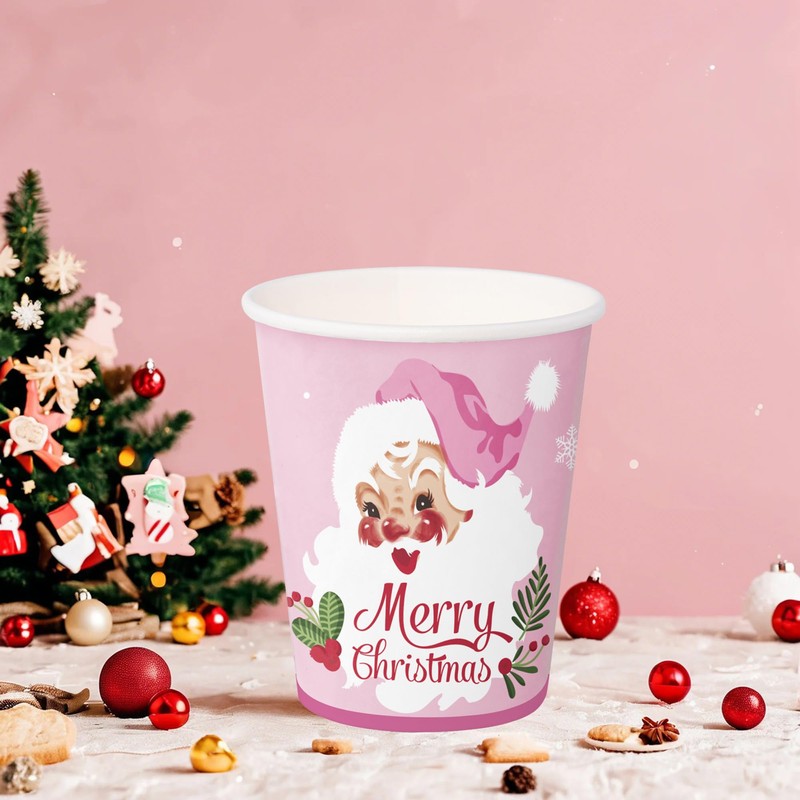 WRAPAHOLIC 50 Pcs Christmas Paper Cups - 9 oz Pink
