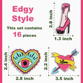 Dark Embroidered Applique Iron On Patches for Backpacks, Rock Band Patches for Jackets, Cool Sew Patch for Clothing, Jeans, Hats, DIY Accessories (Dark13 16 Pcs)