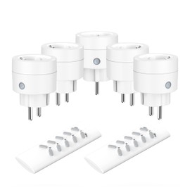 UCOMEN Radio Sockets with Remote Control, 5 Sockets with 2 Remote Controls, 16 A/3680 W Radio Socket with Remote Control Inside, Radio Socket for Household Appliances, White