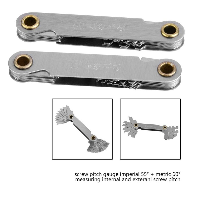 Marhynchus 2pcs Imperial Thread Gauge 55°+Metric60° Stainless Steel Screw Step