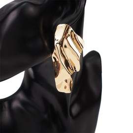 Geometric Texture 3D Large Metal Simple Modern Ripple Crumpled Earrings Irregular Exaggerated Sequins Minimalism Simple Earrings Rectangle Large Leaf Trendy Jewley Gifts-D Gold